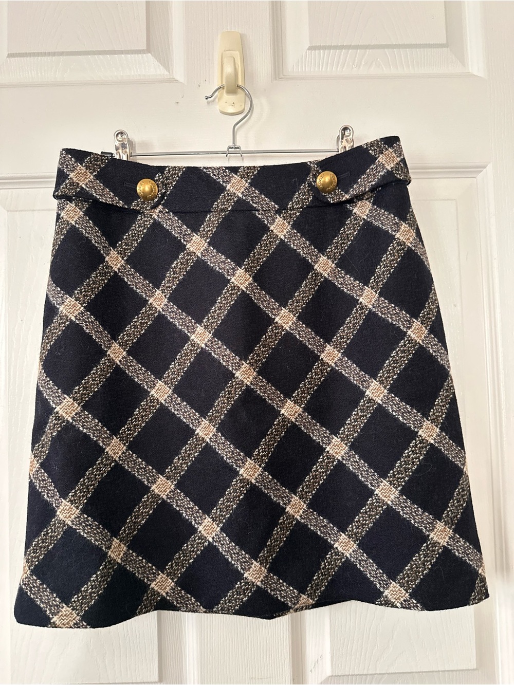 Brooks Brothers Black Plaid Pencil Skirt with Gold Buttons